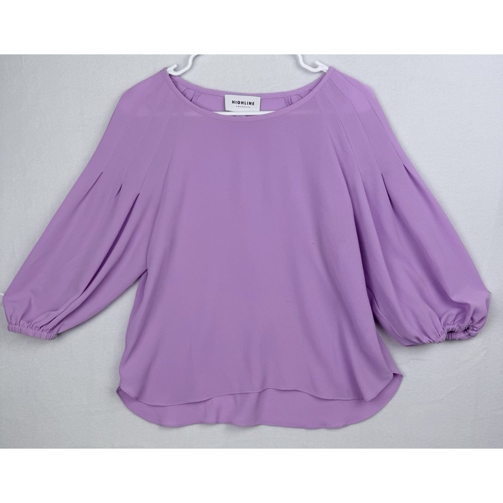 Highline Collective Lavender Blouse 3/4 Balloon Sleeve Pleated Top Size S